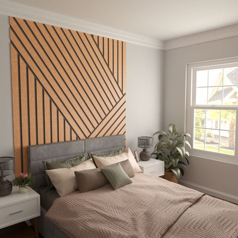 PCI Enterprises Adjustable Wood Slat Wall Panel Kit & Reviews | Wayfair Slat Wall Panel, Wood Slat Wall, Focal Wall, Interior Design Elements, Accent Wall Bedroom, Boho Bedroom Decor, Hallway Ideas Entrance Narrow, Dressing Room Design, Wood Panel Walls