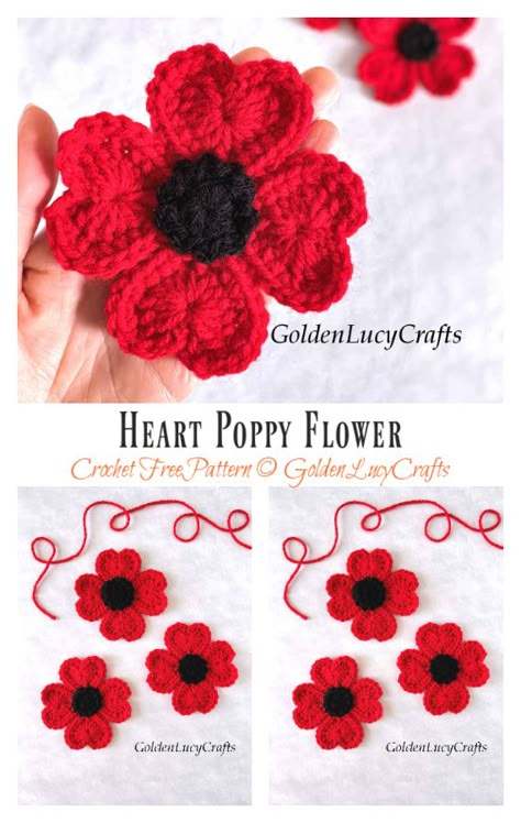 Crochet Poppies Free Pattern, Poppy Crochet Pattern Free, Flower Crochet Free, Easy Crochet Poppy Free Pattern, Poppy Flower Crochet, Crochet Poppy Coaster, Crochet Poppy Free Pattern, Poppy Crochet, Crochet Flower Scarf