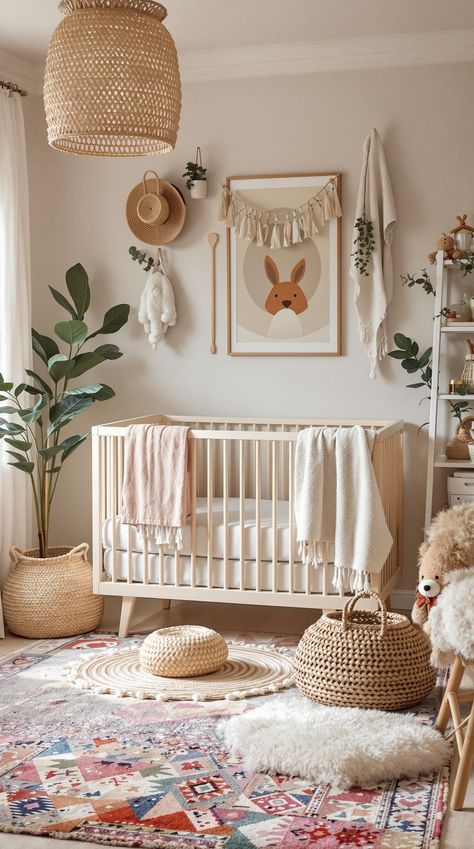 Scandi Boho Decor Nursery Ideas Boho Modern Bohemian, Boho Gender Neutral Nursery, Small Nursery Ideas Neutral, Nordic Nursery Room, Boho Neutral Nursery, Scandi Boho Living Room, Boho Nursery Neutral, Bohemian Nursery Decor, Scandi Kids Room