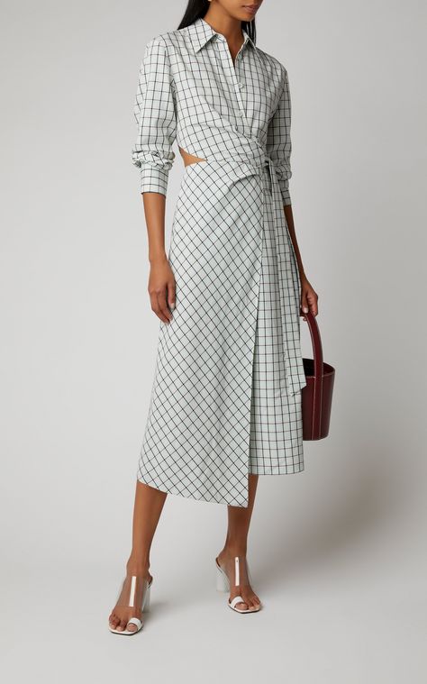 Tibi Elliot Checked Cutout Poplin Wrap-Effect Dress Wrap Shirt Dress, Trendy Fashion Tops, Elegant Dresses For Women, Marchesa, Clothes Collection, Elegant Outfit, Pop Fashion, Fashion Pictures, Fashion Details