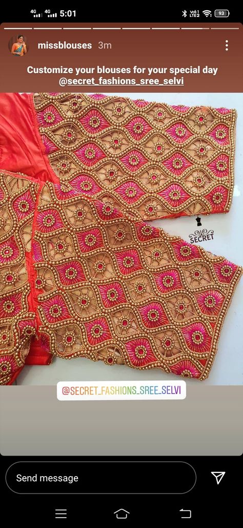 Reception Aari Work Blouse, 3000 Rs Aari Work Design, Cut Work Aari Blouse Designs, Aari Work Sleeve Design, Full Sleeves Design, Crewel Embroidery Patterns, Latest Bridal Blouse Designs, Hand Work Design, Aari Designs