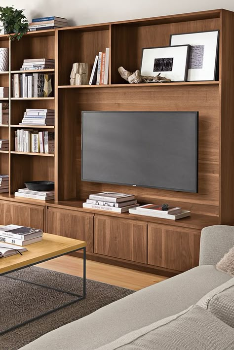 Modern bookcase Lcd Unit Design Modern, Tv And Bookcase Wall, Tv Wall Design Modern, Lcd Unit Design, Lcd Unit, Shelving Units Living Room, Wall Design Modern, Modern Wall Units, Tv Built In