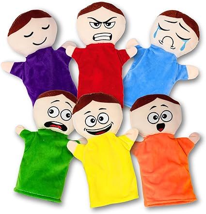 Amazon.com: 6 Pack Feeling Hand Puppets for Kids with 6 Emotions, with Moveable Arms, Soft Plush Hand Puppets for Toddlers, Early Education Toys, Social Emotional Learning Activities by 4E's Novelty : Toys & Games Puppet Stories For Preschoolers, Diy Felt Hand Puppets, Hand Puppets For Kids, Making Puppets With Kids, No Sew Finger Puppets, How To Make Felt Finger Puppets, Emotional Learning Activities, Puppets For Kids, Social Emotional Learning Activities