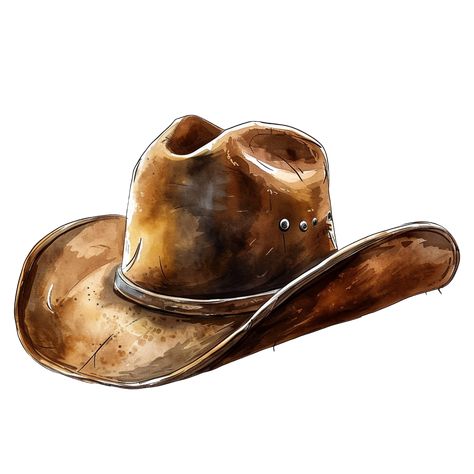 Vintage Brown Cowboy Hat Clipart Cowboy Hat Painting, Cowboy Hat Clipart, Cowboy Hat Illustration, Cowboy Hat Art, Cowboy Hat Drawing, Hat Clipart, Brown Cowboy Hat, Dress Clipart, Western Designs