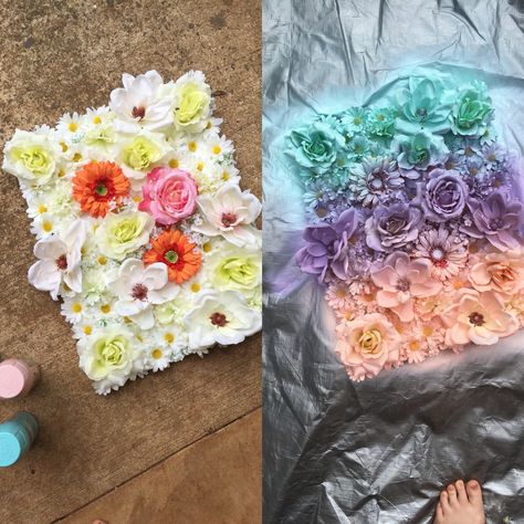 My latest craft  glue fake flowers on canvas & spray paint! Super fast & easy to do Spray Paint Flowers, Spray Paint Crafts, Flowers On Canvas, Diy Home Decor Crafts, Home Decor Crafts, Create Diy, Crafts For Girls, Glue Crafts, Flower Canvas