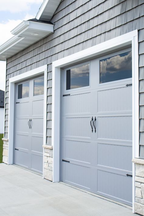 The Perfect Shade for your garage door. Midland's Gray Long Panel Carriage door is the perfect blend of elegance and contemporary charm for your home. Navy Garage Door, Gray Garage Door, Blue Garage Door, Gray Garage, Grey Garage Doors, Carriage Garage, Blue Garage, Garage Door Sizes, Garage Door Colors