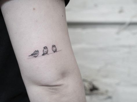 Tiny Birds On A Branch Tattoo, Small Delicate Bird Tattoo, Small Sparrow Tattoo Design, Small Bird On Branch Tattoo, Small Finch Tattoo, Minimalist Blue Jay Tattoo, Unique Parent Tattoos, Do The Next Right Thing Tattoo, Tiny Sparrow Tattoos For Women