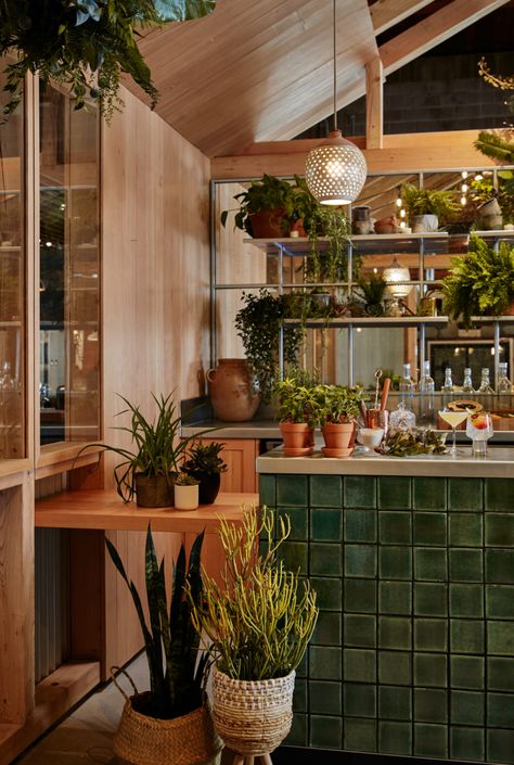 BOTANIC BAR - Islyn Juice Bar Aesthetic, Bohemian Bar, Cafe Plants, Botanical Interior Design, Juice Bar Interior, Boho Bar, Botanical Kitchen, Juice Bar Design, Botanical Interior