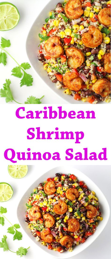 Quinoa Salad With Shrimp Healthy, Shrimp Fried Quinoa, Quinoa Shrimp Bowl Recipes, Prawn Quinoa Salad, Healthy Shrimp Ideas, Shrimp Power Bowl Recipe, Fish And Quinoa Recipes, Quinoa Shrimp Bowl, Healthy Dinner Recipes For Two Eating Clean