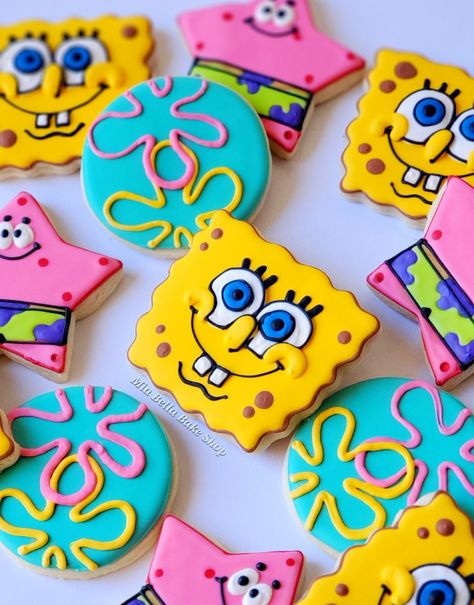 Spongebob,  Patrick star, bikini bottom, sugar cookies, Spongebob birthday Spongebob Royal Icing Cookies, Spongebob Birthday Cookies, Sponge Bob Cookies Decorated, Sponge Bob Cookies, Spongebob Sugar Cookies, Spongebob Cookies Decorated, Spongebob Cookies, Spongebob Theme, Royal Icing Decorated Cookies