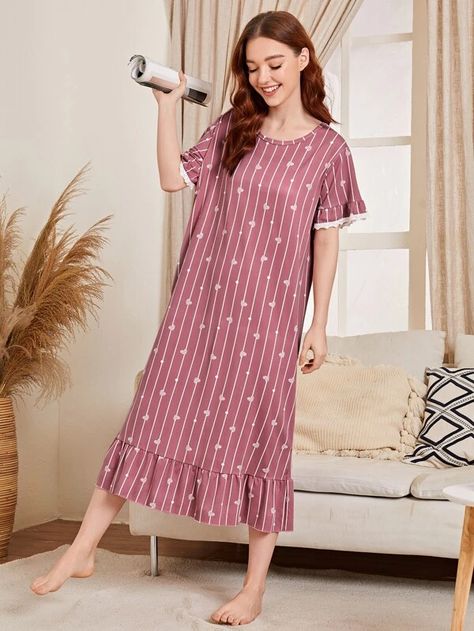 Home Dress Women Simple, Piyama Korea, Night Ware, Nighty Night Dress, Short Night Dress, Night Wear Dress, Cotton Night Dress, Home Dress Women, Night Gown Dress