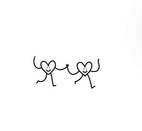 Small Heart Doodle, Hearts Holding Hands Tattoo, Stick Figure Tattoo Couple, Stick Figures Holding Hands Tattoo, Cute Small Quotes Aesthetic, Stick Figure Sister Tattoo, Symbolic Friendship Tattoos, Heart Doodle Tattoo, Cute Happy Doodles