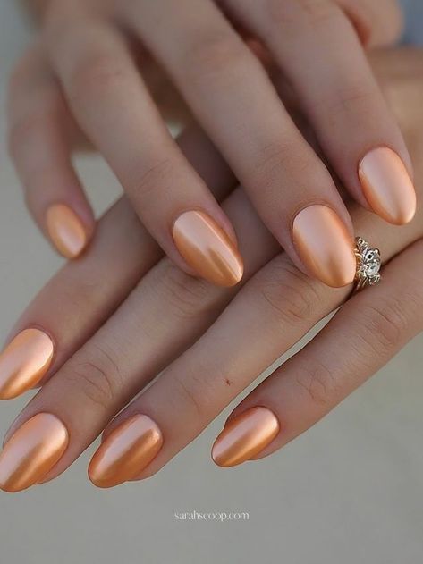 35+ Peach Acrylic Nail Designs Peach Chrome Nails, Chrime Nails, Peach Acrylic Nails, Color Durazno, Color Melon, Peach Nails, Shades Of Peach, Marble Nails, Nail Games