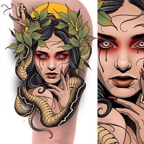 #kali #tattoodesign for next week #tattoo #tattoos #tattooing #tattooed #tattooart #Hindu #India #indianart #God #goddess #tattooworkers… Neo Trad Medusa Tattoo, Neo Traditional Lady Face, Neotrad Portrait, Neo Traditional Tattoo Design, Traditional Tattoo Girls, Flash Art Tattoos, Neo Traditional Art, Traditional Tattoo Woman, Traditional Tattoo Drawings