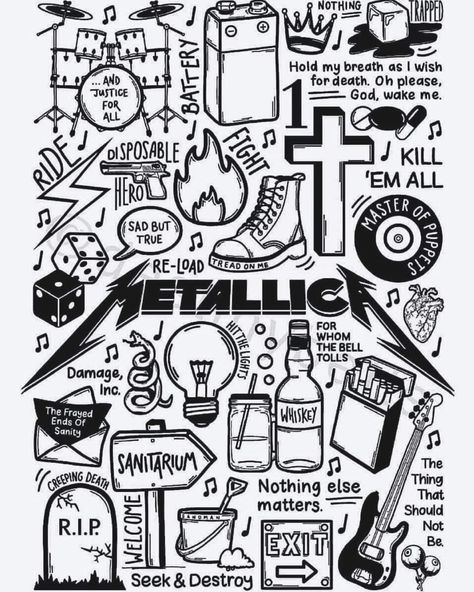 Metallica Drawing Logo, Metallica Traditional Tattoo, Metal Drawing Music, Metalica Drawing, Metallica Drawing Easy, Metallica Sketch, Metal Doodles, Metallica Painting, Metal Music Tattoo