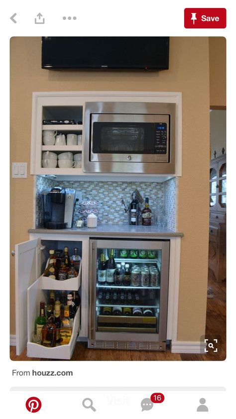 Coffee/wine Bar, Coffee Bar Design, Bar In Casa, Home Coffee Stations, Beverage Center, Home Coffee Bar, Coffee Bar Home, Built In Microwave, Basement Bar