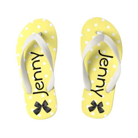 Yellow and White Polka Dot Girls Flip Flops Of White Shoes, Personalized Flip Flops, Drink Favors, Girls Flip Flops, Kids Flip Flops, Gifts For Wedding, Party Essentials, Chart Design, Photo Display