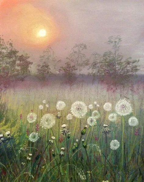 Dandelion Painting, Phoenix Tattoo, Landscape Art Painting, Amazing Art Painting, Romantic Art, Flower Art Painting, Art And Illustration, Dreamy Art, Pastel Art