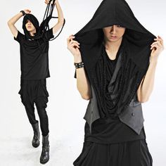 Aliennnation : 10. 1 black magic DIY series goth ninja part 1: hooded infinity fringe scarf Ninja Hood Diy, Diy Dystopian Clothes, Diy Hooded Scarf, Goth Ninja, Cold December, December Nights, Beginners Sewing, Loving People, Diy Vetement