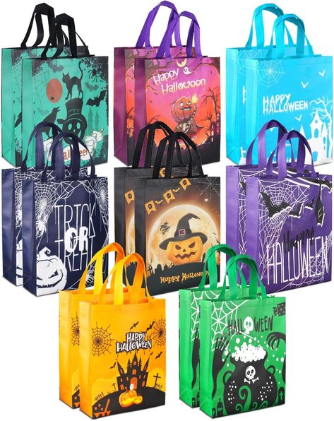 Halloween party bags come with 6 different original Halloween patterns , such as pumpkin, cauldron, bat, spider, ghost, moon etc. Vibrant colors and Halloween themed patterns make them eye-catching, very suitable for gift packaging and candy containers, exquisite enough to make gift boxes that little girls and boys like, or fantastic decorations for some Halloween themed parties. Made of high-quality non-woven fabric. The Halloween tote bags are sturdy and durable. Treat Bags Halloween, Halloween Trick Or Treat Bags, Halloween Party Bags, Halloween Gift Bags, Halloween Goodie Bags, Halloween Candy Bags, Retail Bags, Halloween Tote Bag, Non Woven Bags