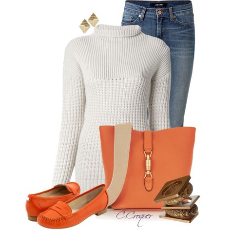 Autumn / Winter - 2015 Orange Shoes Outfit, Orange Accessories, Bright Shoes, Loafers Outfit, Black Blush, Rib Sweater, Handbag Outfit, Orange Shoes, Style Inspiration Winter