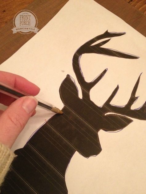 How to Paint a Deer Head                                                                                                                                                                                 More Antler Decorations, Drawing Deer, Deer Images, Pencil Outline, Deer Stencil, Painting Basics, Hirsch Silhouette, Deer Head Silhouette, Deer Heads