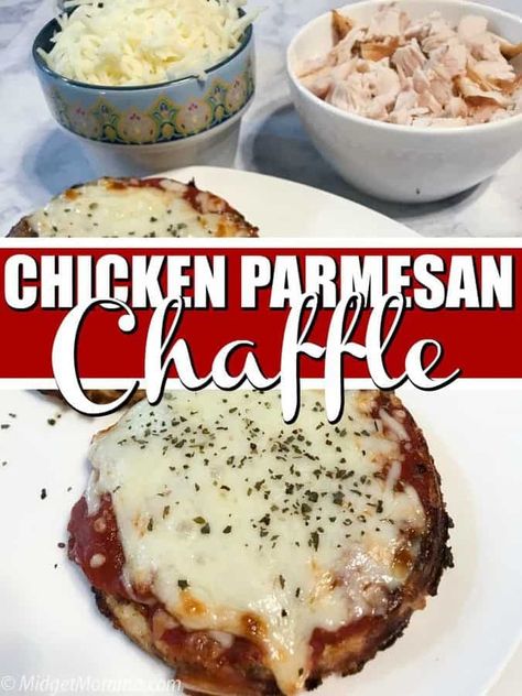 Chicken Parmesan Chaffles are the perfect low carb chicken parm recipe that is easy to make and tastes delicious! Low Carb Chicken Parm, Chicken Parm Recipe, Thm Lunch, Chicken Parm Recipes, Mini Waffles, Dash Recipe, Chaffle Recipes, Keto Chaffles, Keto Chaffle