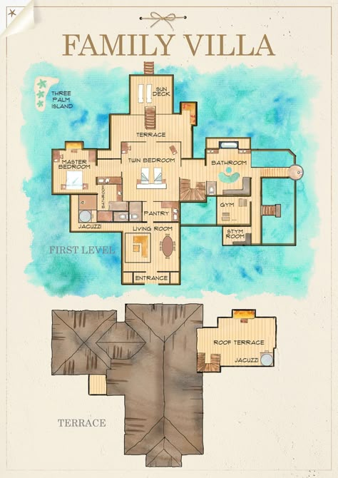 Mini Mansion Floor Plans, Vacation Home Layout, Island Home Floor Plan, Floor Plan Beach House, Beach Family House, Island House Floor Plan, Resort Floor Plan, Beach Mansion Floor Plan, Beach House Sims 4 Floor Plans