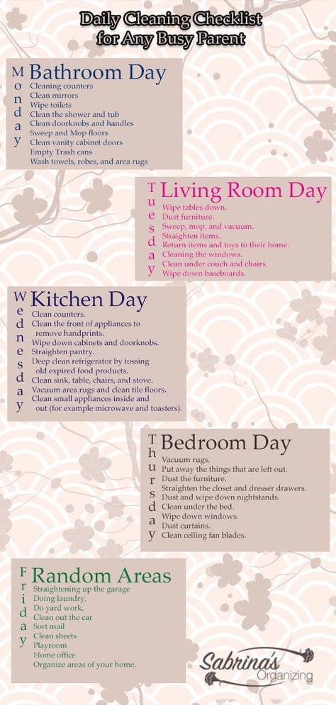 Daily Cleaning Checklist for Any Busy Parent - Sabrinas Organizing House Schedule, Daily Cleaning Checklist, Deep Cleaning Checklist, Clean House Schedule, Cleaning Schedules, Homemade Cleaning Solutions, Cleaning Tips Tricks, House Cleaning Checklist, Cleaning And Organization