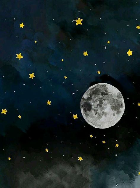 Watercolor Backdrop, Moon Watercolor, The Moon And Stars, Sky Stars, Stars Moon, Moon And Stars, The Night Sky, Moon Stars, Phone Backgrounds