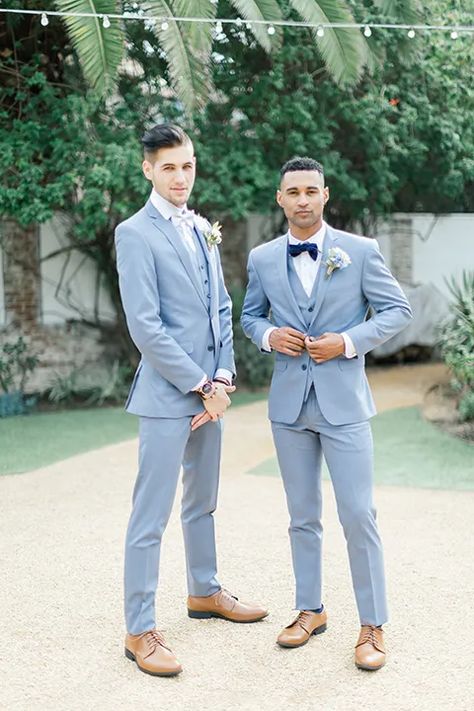 groomsmen Beach Wedding Suits, Blue Groomsmen, Wedding Suit Ideas, Groom And Groomsmen Suits, Light Blue Suit, Wedding Tux, Groom Wedding Attire, Blue Suit Men