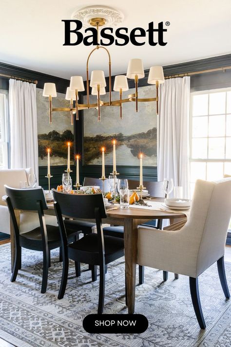 Explore elegant dining room furniture made for gathering. Simple Thanksgiving Table Decor, Simple Thanksgiving Table, Black Dining Room Chairs, Dining Room Makeover, Black Dining Room, Dinner Table Setting, Dinner Table Decor, The Dining Room, Dining Room Inspiration