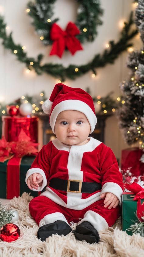 Christmas Photo Shoot Ideas For Babies, Christmas Cute Pictures, Baby Cute Pictures, Christmas Baby Shoot, Winter Newborn Photography, First Christmas Photo Ideas, Monthly Baby Photo Ideas, Creative Newborn Photography, Holiday Baby Pictures