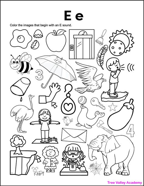 Letter E Scavenger Hunt, Letter E Sound Worksheet, Alphabet Beginning Sounds Worksheet, Letter Worksheets For Kindergarten, E Sound Words, Sound Worksheets For Kindergarten, Letter E Worksheet, Long E Sound, E Worksheet