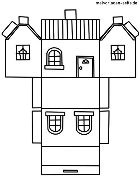 Paper House Template Free, Art And Craft Template, House Art And Craft, Paper Crafts House, Cardboard House Template Free Printable Patterns, House For Kids, Craft House, Coloring House, House Paper Craft