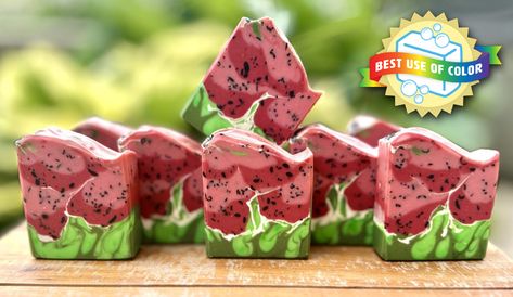 cindy-color Homemade Cold Process Soap, Watermelon Soap, Soap Design Ideas, Watermelon Punch, Soap Stand, Dessert Soap, August Challenge, Soap Design, Handmade Soap Recipes