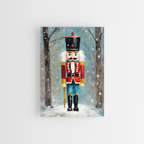 Nutcracker Paintings On Canvas, Hand Painted Nutcrackers, Easy Nutcracker Painting, Nutcracker Window Painting, Painting A Nutcracker, Painting Nutcrackers, Nutcracker Painting Ideas, Nutcracker Illustration, Door Leaners