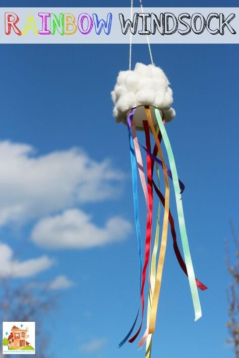 How to make a rainbow windsock with your kids.  This fab rainbow windsock is a brilliant make that is great for learning about the weather and the wind with your children. Rainbow Windsock, Windsock Craft, Weather Activities For Kids, Summer Crafts For Toddlers, Weather Crafts, Earth Craft, Make A Rainbow, Spring Art Projects, Wind Catcher