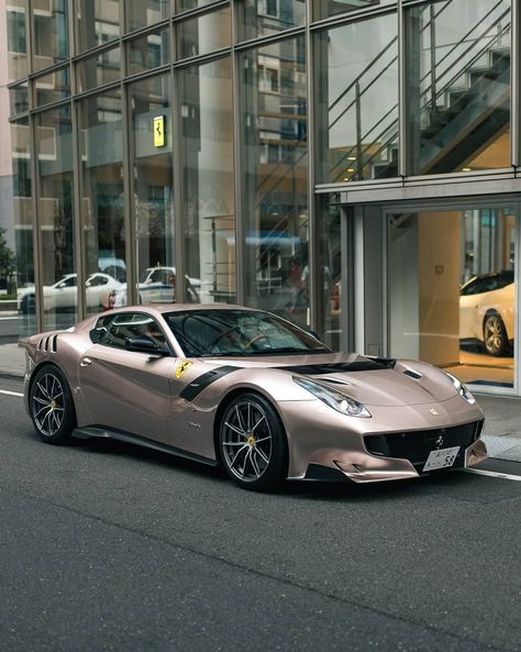 Ferrari F12tdf Wears Lamborghini's Bronzo Masaru Paintjob With Gusto | Carscoops Car Tattoo Design, Ferrari F12tdf, Lamborghini Interior, Ferrari F12 Tdf, F12 Tdf, Luxury Car Garage, Roadster Car, Race Car Driving, Porsche Sports Car