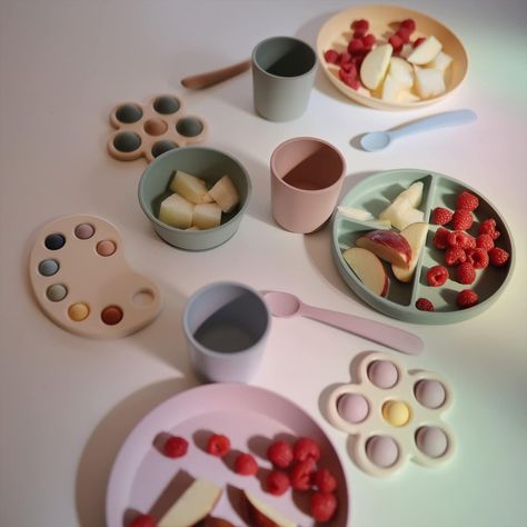 Mix & Match | Set the table with all soft hues of the mushie silicone tableware collection and make mealtimes worry and mess free for your babies & toddlers! Silicone Plate, Sensory Exploration, Flower Press, Plastic Dinnerware, Feeding Spoon, Baby Finger, Silicone Bowl, Endless Opportunities, July 2022