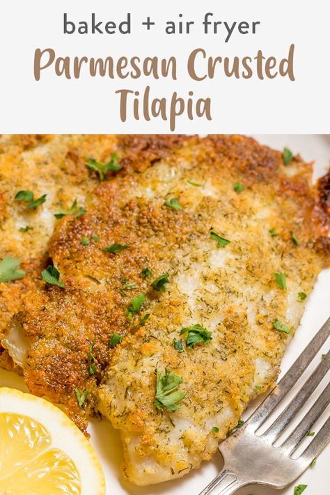 Parmesan crusted tilapia is delicious, a healthy choice for anyone on the keto diet and made in the air fryer or baked in the oven. Enjoy this easy to make recipe with a slightly crispy parmesan garlic herb crust on top packed with flavor. Garlic Parmesan Tilapia, Tilapia Recipes Air Fryer Oven, Herb Crusted Tilapia, Talapia Ideas Air Fryer Keto, Parmesan Crusted Fish Air Fryer, Tilapia Parmesan Crusted, Parmesan Crusted Tilapia Air Fryer, Tilapia In Air Fryer Recipe, Talipia Air Fryer