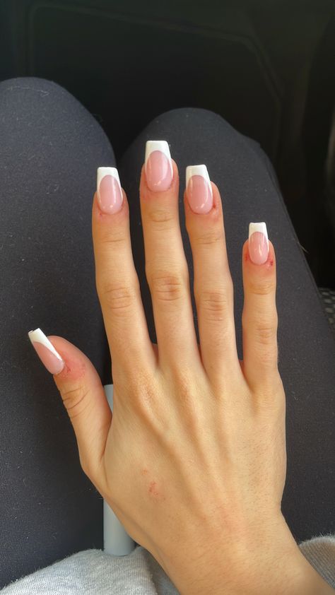 White French Nails Design Square, Ballerina Short Nails Designs, White French Square Nails, Classic French Nails Square, Coffin White French Tip Nails, French Tip With Silver Line, Thick French Nails, Ballerina French Tip, Ballerina Nails French Tip