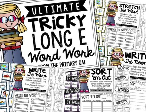 This line of Tricky Word Work products are a classroom necessity! Four centers on nearly every phonetic skill covered in primary grades!!! Long U Words, Long E Words, Word Work Centers, O Words, Tricky Words, Blend Words, Longest Word, Vowel Team, E Words