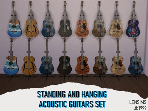 Contains both standing and hanging guitars with unique finishes. Found in TSR Category 'Sims 4 Decorative Recolor Sets' Hanging Guitars, Guitar Decor, Guitar Decorations, Contemporary Carpet, Traditional Tattoo Sleeve, Sims Community, Acoustic Guitars, American Traditional Tattoo, Electronic Art