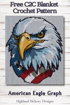 Use the American Eagle Graph for Corner to Corner (C2C), Tapestry crochet (sc), tss, mini c2c, hdc, dc, bobble stitch, cross stitch, diamond art or any other craft that utilizes a graph. This pattern uses 12 different yarn colors. The graph is 130 blocks (squares) high by 110 blocks (squares) wide. Corner To Corner Crochet Pattern Free, Graphgan Patterns Free, C2c Projects, C2c Blanket Pattern, Corner To Corner Crochet Blanket, Eagle Crochet, C2c Patterns, Crochet Quilt Pattern, Stitch Fiddle