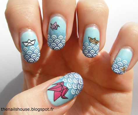 Origami nails Origami Nail Art, Origami Nails, Blue Origami, Vacation Nails, This Little Piggy, Fabulous Nails, Funky Nails, Nail Inspiration, Us Nails