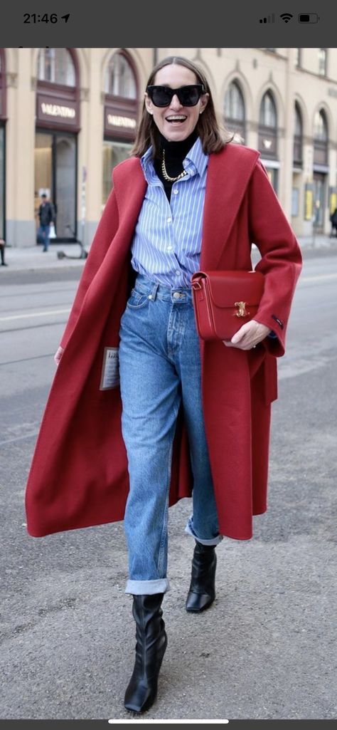 Red High Neck Outfit Winter, Dark Red Coat Outfit, Short Red Coat Outfit, Red Overcoat Outfit Women, Red Peacoat Outfit, Navy Blue Coat Outfit, Red Trench Coat Outfit, Wool Coat Outfits, High Neck Outfit