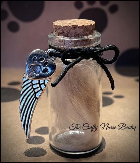 Small Glass Memorial Bottle for Pet Hair. pet and Religion | Etsy Pet Spell Jar, Pet Memorial Ideas Cat Ashes, Pet Ghost In A Jar Necklace, Animal Ashes In Resin, Pet Ashes Jewelry Spirit Piece Memorials, Pet Crafts, Memorial Ideas, Pet Memorial Jewelry, Pet Ashes