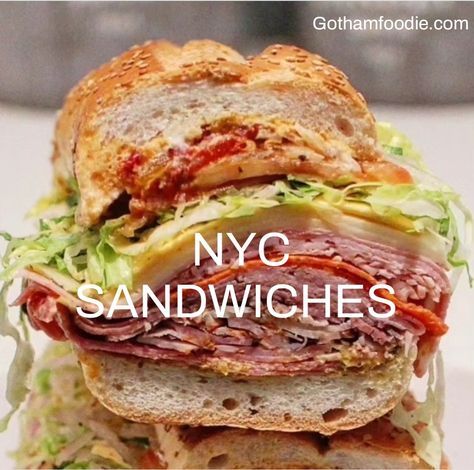 Guide to NYC's best sandwiches Ny Deli Sandwich, Meaty Chopped Club Sandwich, New York Deli Sandwiches, New York Sandwiches, Italian Hero Sandwich Recipe, Italian Club Sandwich, Nyc Sandwiches, Bagel Sandwich Recipes, Chopped Cheese Sandwich