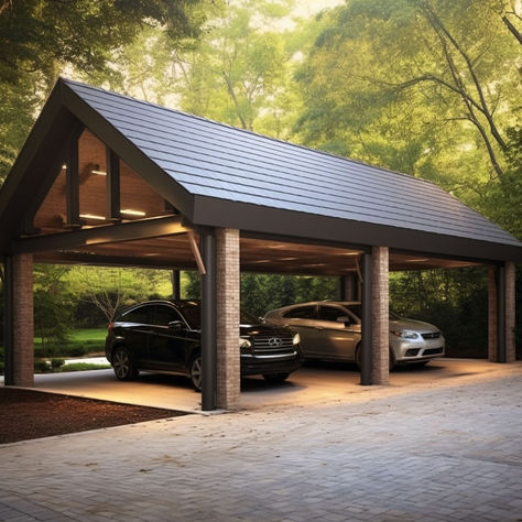 20 Carport Ideas That Will Impress You Three Car Carport, Detach Garage Ideas, Car Port Design, Plan Carport, Build A Carport, Carport Addition, Enclosed Carport, Car Porch Design, Building A Carport